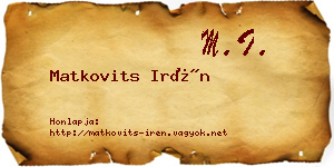 Matkovits Irén névjegykártya